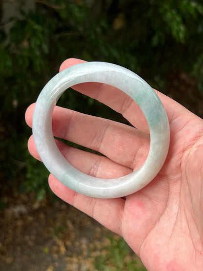 Certified Grade A Natural Burmese Jadeite Jade Bangle 62.2mm Icy Milky White Jade Pale Apple Mint Green Hues Jade Bangle Bracelet JB1312