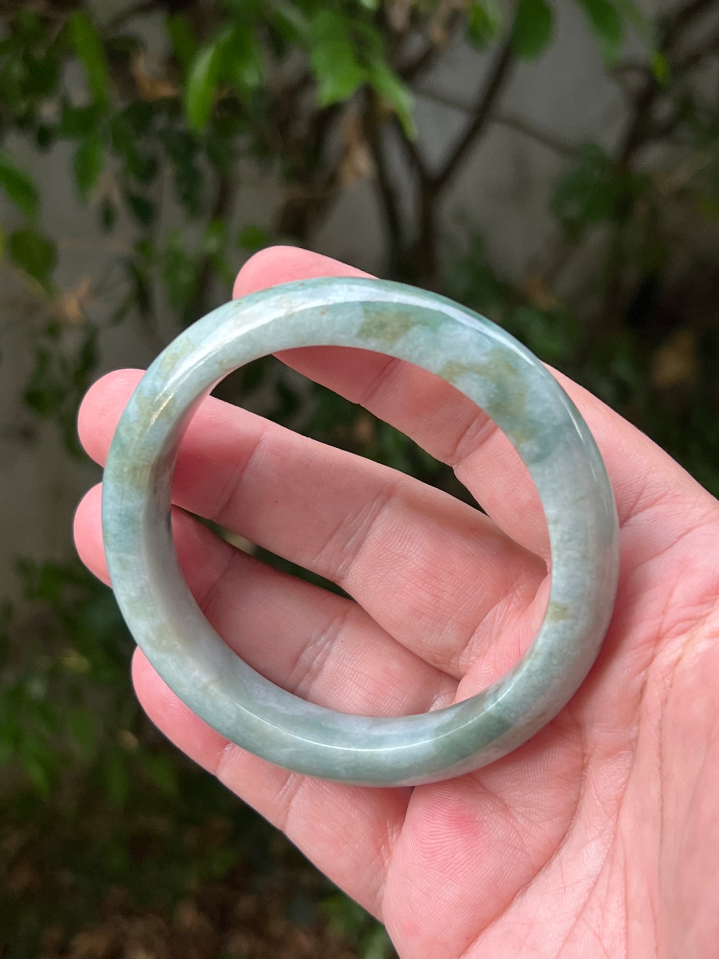 Certified Grade A Natural Burmese Jadeite Jade Bangle 62.2mm Icy Seafoam Green Moss Green Jade Flat Inner Rounded Outer Bracelet JB1313