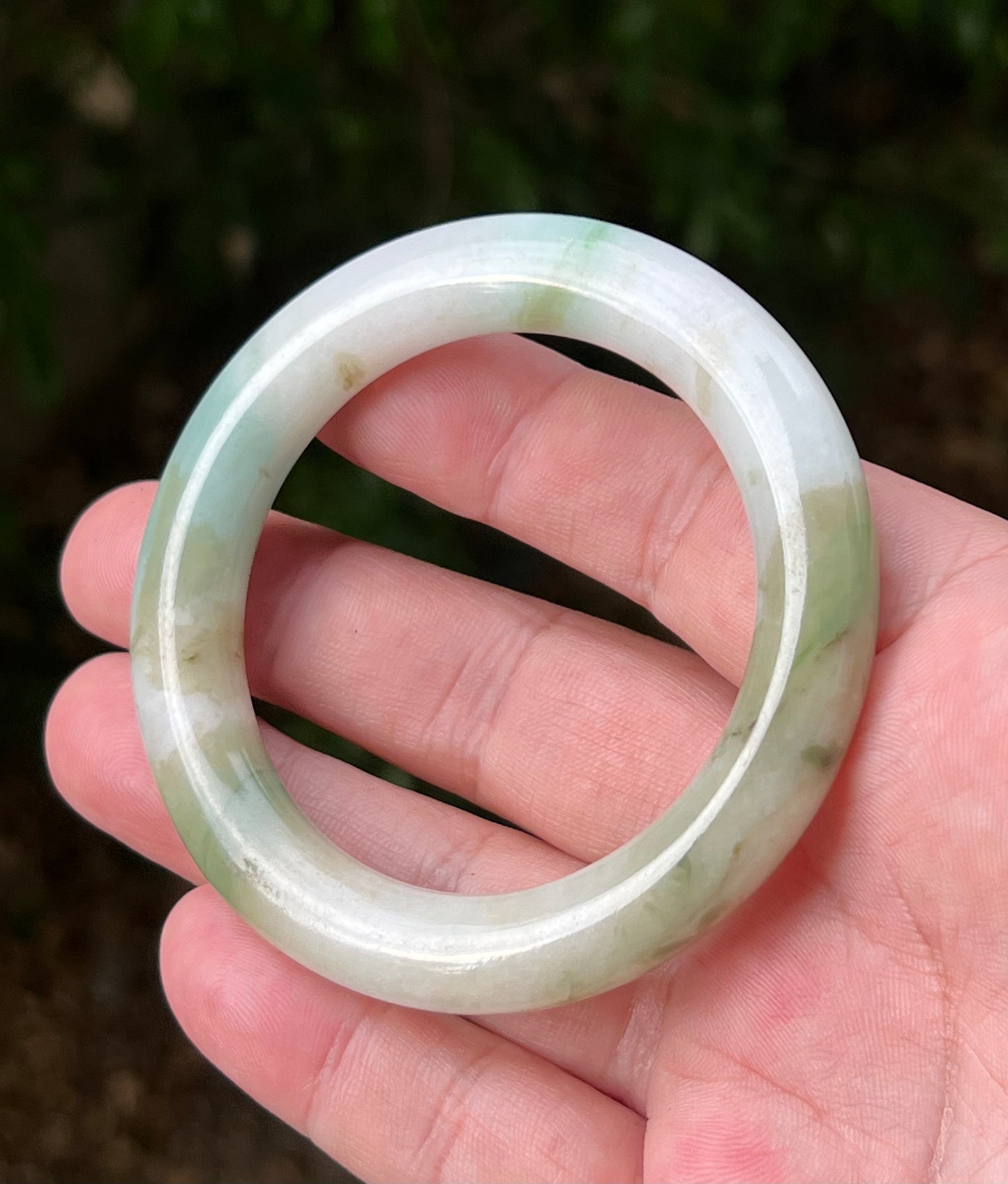 Certified Grade A Natural Burmese Jadeite Jade Princess Round Bangle 52.8mm Icy Green Jade Milky White Jade Moss In Jade Bracelet JB1321