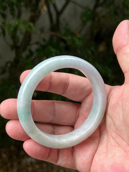 Certified Grade A Natural Burmese Jadeite Jade Bangle 62.2mm Icy Milky White Jade Pale Apple Mint Green Hues Jade Bangle Bracelet JB1312