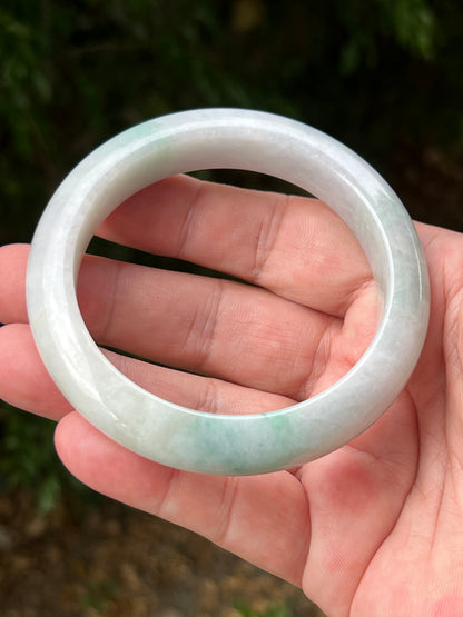 Certified Grade A Natural Burmese Jadeite Jade Bangle 62.2mm Icy Milky White Jade Pale Apple Mint Green Hues Jade Bangle Bracelet JB1312