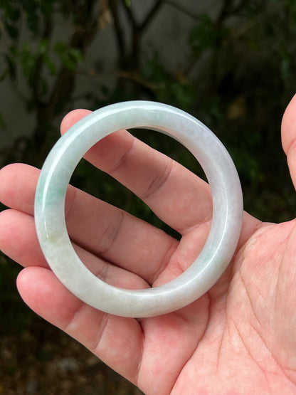 Certified Grade A Natural Burmese Jadeite Jade Bangle 62.2mm Icy Milky White Jade Pale Apple Mint Green Hues Jade Bangle Bracelet JB1312