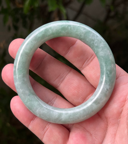Certified Natural Burmese Grade A Jadeite Jade Princess Round Bangle 54mm Icy Celadon Green Apple Green Mint Green Jade JB1318