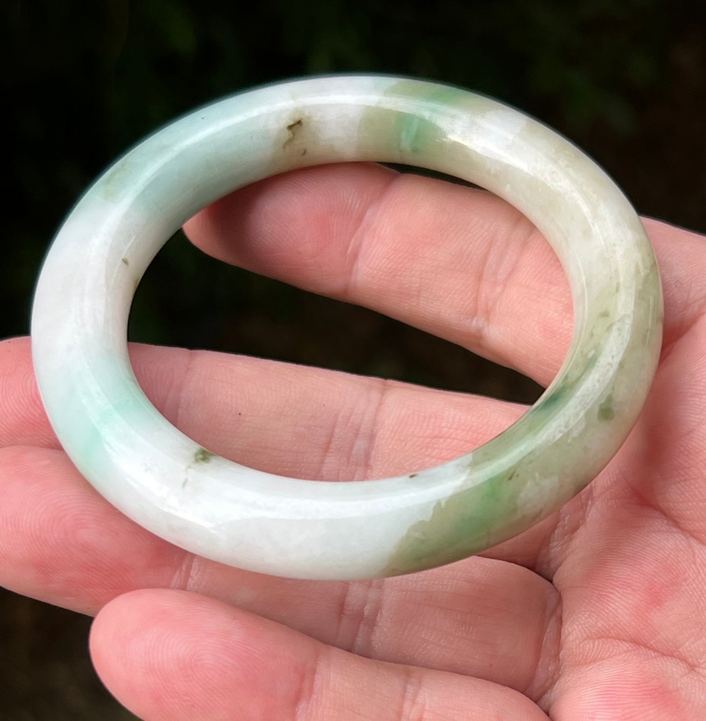 Certified Grade A Natural Burmese Jadeite Jade Princess Round Bangle 52.8mm Icy Green Jade Milky White Jade Moss In Jade Bracelet JB1321