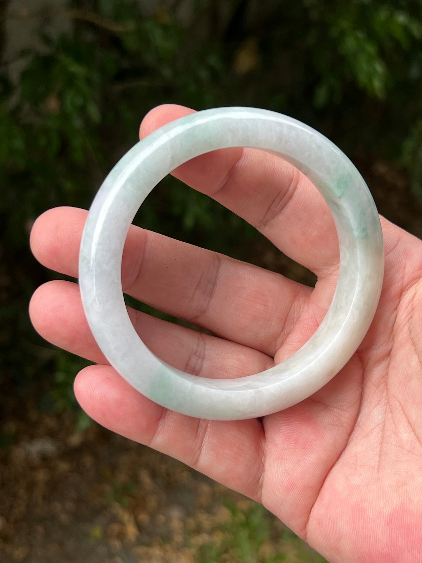 Certified Grade A Natural Burmese Jadeite Jade Bangle 62.2mm Icy Milky White Jade Pale Apple Mint Green Hues Jade Bangle Bracelet JB1312