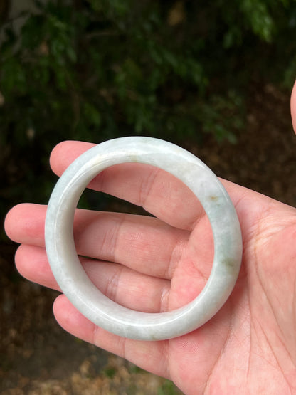 Certified Grade A Natural Burmese Jadeite Jade Bangle 62.2mm Icy Milky White Jade Pale Celadon Green Jade Round Bangle Bracelet JB1314