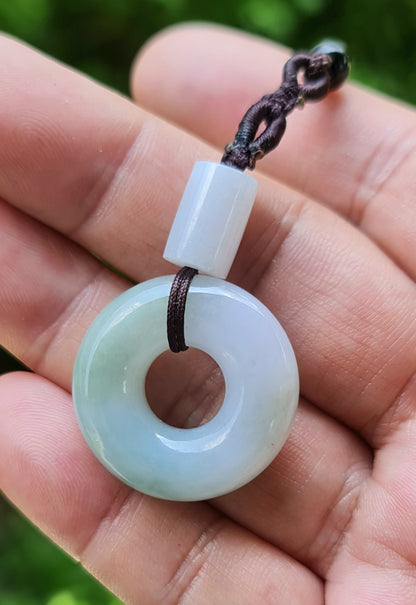 Natural Burmese Jadeite Jade Pendant – Icy Lavender & Imperial Green – Donut Swirl Disc – Necklace Included – JP024