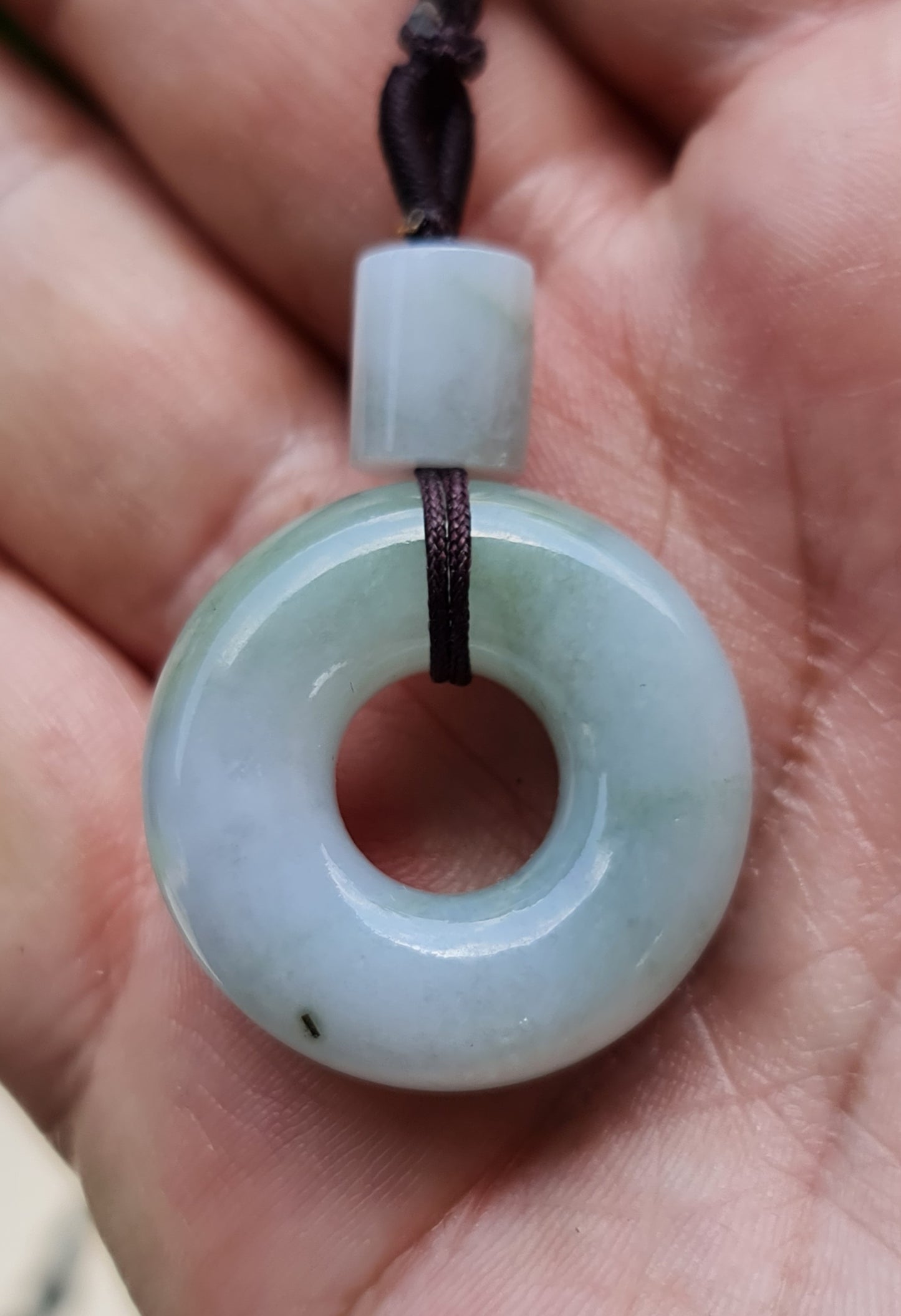 Natural Burmese Jadeite Jade Pendant – Icy Lavender & Imperial Green – Donut Disc – Necklace Included – JP025