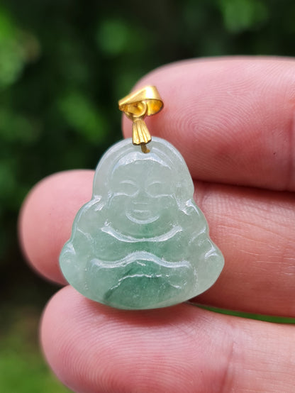 Natural Burmese Jadeite Jade Pendant – Icy Imperial Green – Hand-Carved Happy Buddha Motif – JHB001