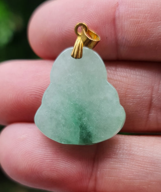 Natural Burmese Jadeite Jade Pendant – Icy Imperial Green – Hand-Carved Happy Buddha Motif – JHB001
