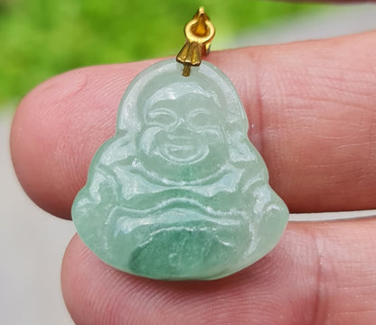 Natural Burmese Jadeite Jade Pendant – Icy Imperial Green – Hand-Carved Happy Buddha Motif – JHB001
