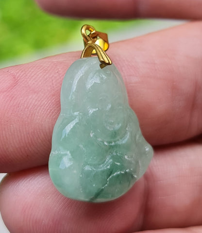 Natural Burmese Jadeite Jade Pendant – Icy Imperial Green – Hand-Carved Happy Buddha Motif – JHB001