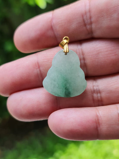 Natural Burmese Jadeite Jade Pendant – Icy Imperial Green – Hand-Carved Happy Buddha Motif – JHB001