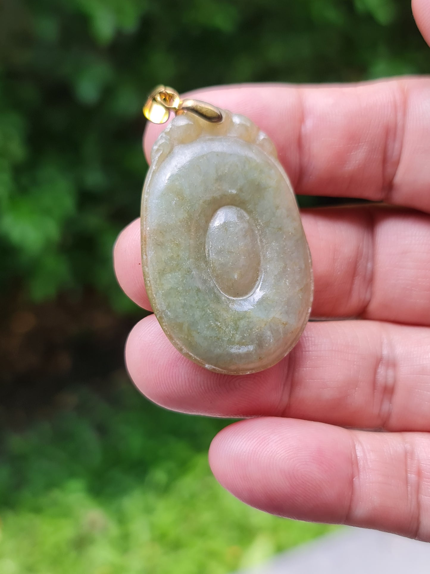 Natural Burmese Jadeite Jade Pendant – Icy Imperial Green, Moss Green & Honey Hue – Donut Pendant – JOP001