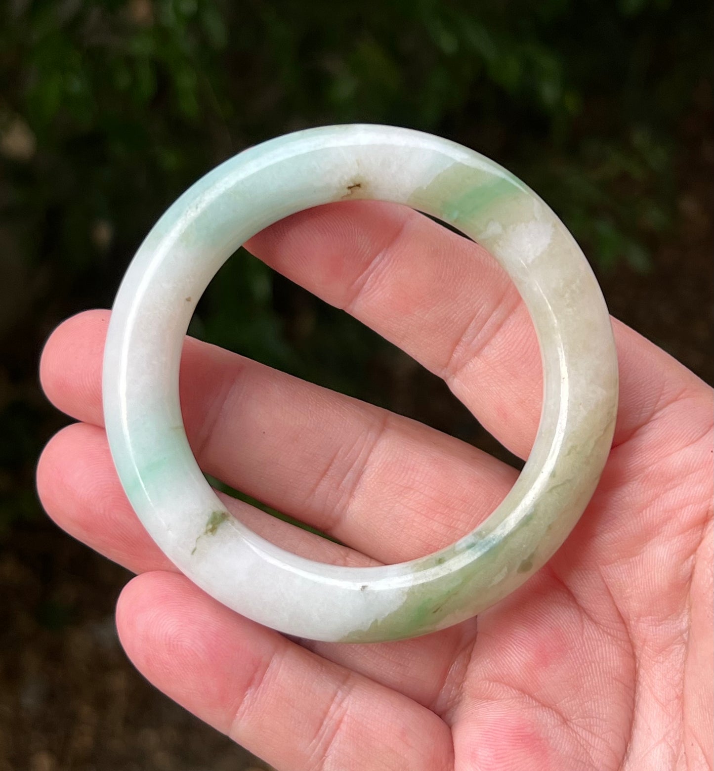 Certified Grade A Natural Burmese Jadeite Jade Princess Round Bangle 52.8mm Icy Green Jade Milky White Jade Moss In Jade Bracelet JB1321