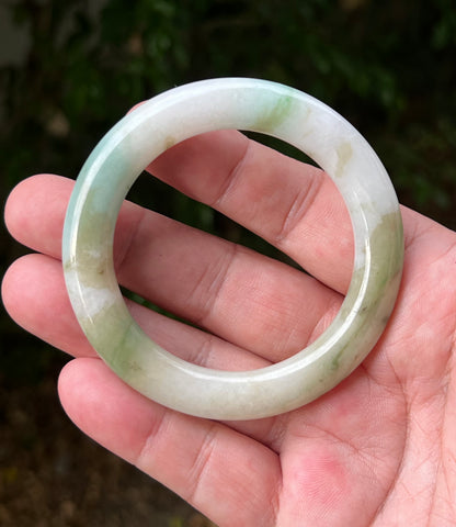 Certified Grade A Natural Burmese Jadeite Jade Princess Round Bangle 52.8mm Icy Green Jade Milky White Jade Moss In Jade Bracelet JB1321