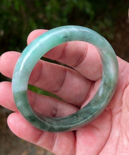 Certified Grade A Natural Burmese Jadeite Jade Bangle 58.4mm Icy Apple Bluish Green Jade Moss Green In Snow Jade Semi Translucent Bracelet JB1320