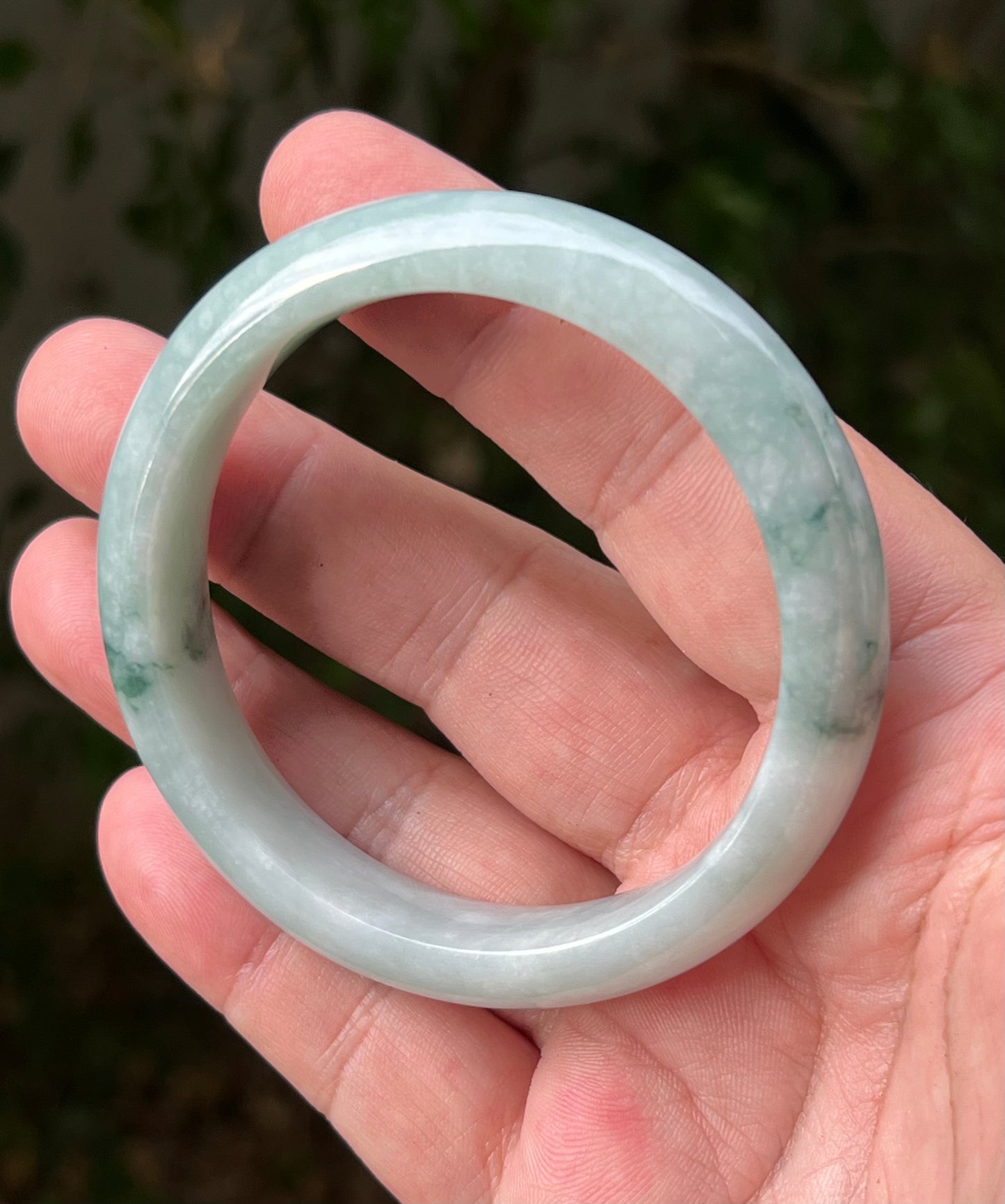 Certified Grade A Natural Burmese Jadeite Jade Bangle 58.5mm Icy Green Jade Milky White Jade Moss In Snow Jade Bracelet JB1293