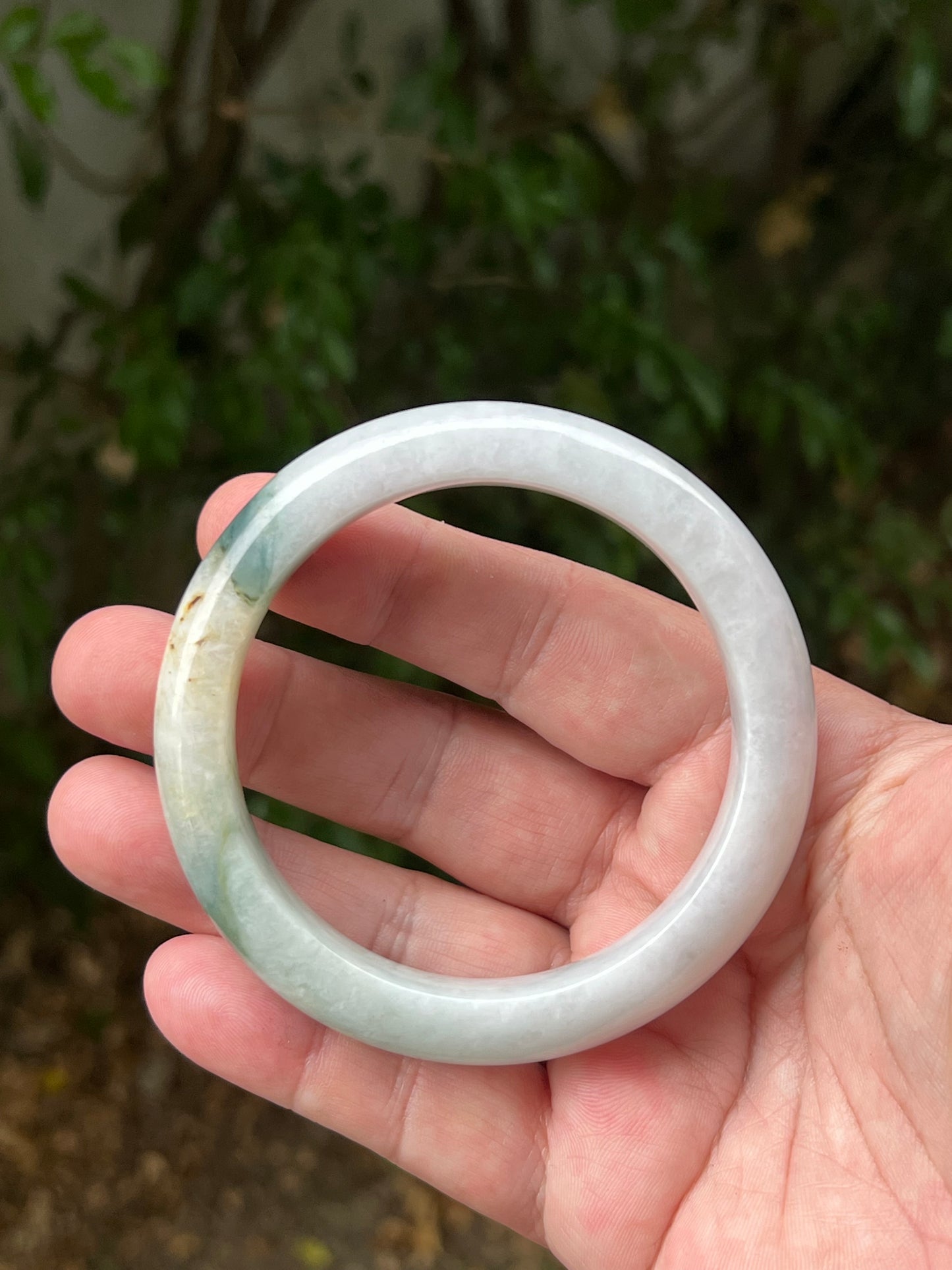 Certified Grade A Natural Burmese Jadeite Jade Bangle 62mm Icy White Jade White Green Jade Honey Jade Flat Inner Rounded Outer JB1290