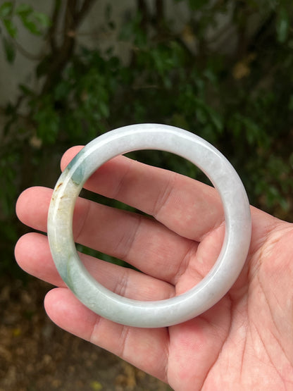 Certified Grade A Natural Burmese Jadeite Jade Bangle 62mm Icy White Jade White Green Jade Honey Jade Flat Inner Rounded Outer JB1290