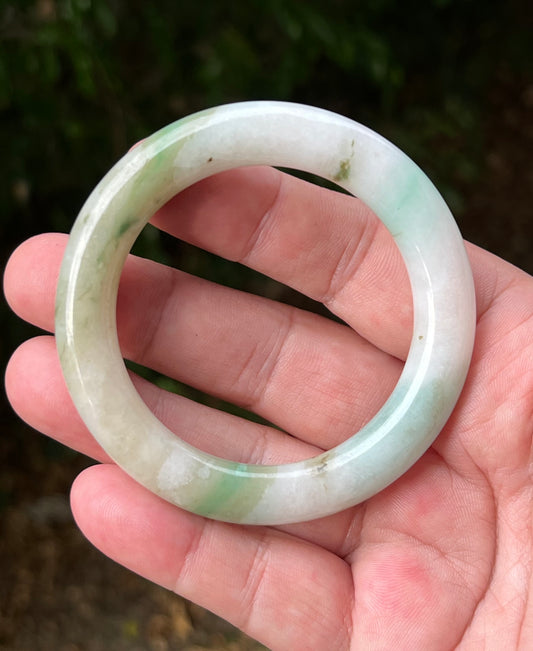 Certified Grade A Natural Burmese Jadeite Jade Princess Round Bangle 52.8mm Icy Green Jade Milky White Jade Moss In Jade Bracelet JB1321