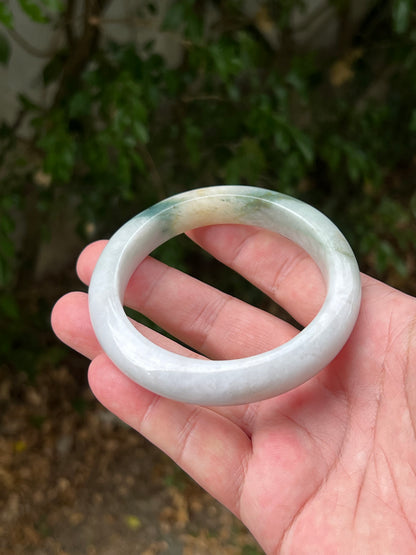 Certified Grade A Natural Burmese Jadeite Jade Bangle 62mm Icy White Jade White Green Jade Honey Jade Flat Inner Rounded Outer JB1290