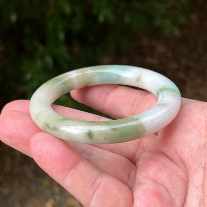 Certified Grade A Natural Burmese Jadeite Jade Princess Round Bangle 52.8mm Icy Green Jade Milky White Jade Moss In Jade Bracelet JB1321