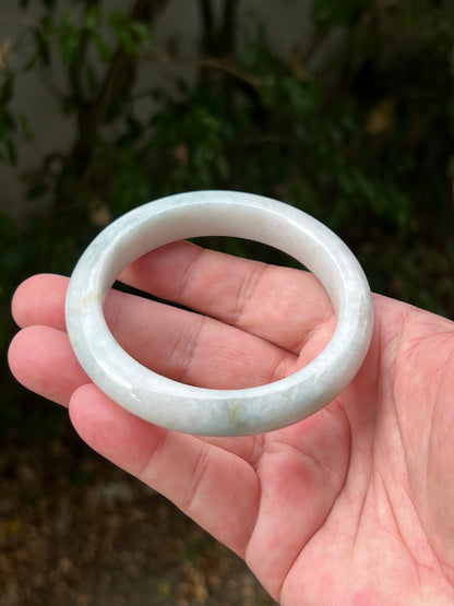 Certified Grade A Natural Burmese Jadeite Jade Bangle 62.2mm Icy Milky White Jade Pale Celadon Green Jade Round Bangle Bracelet JB1314