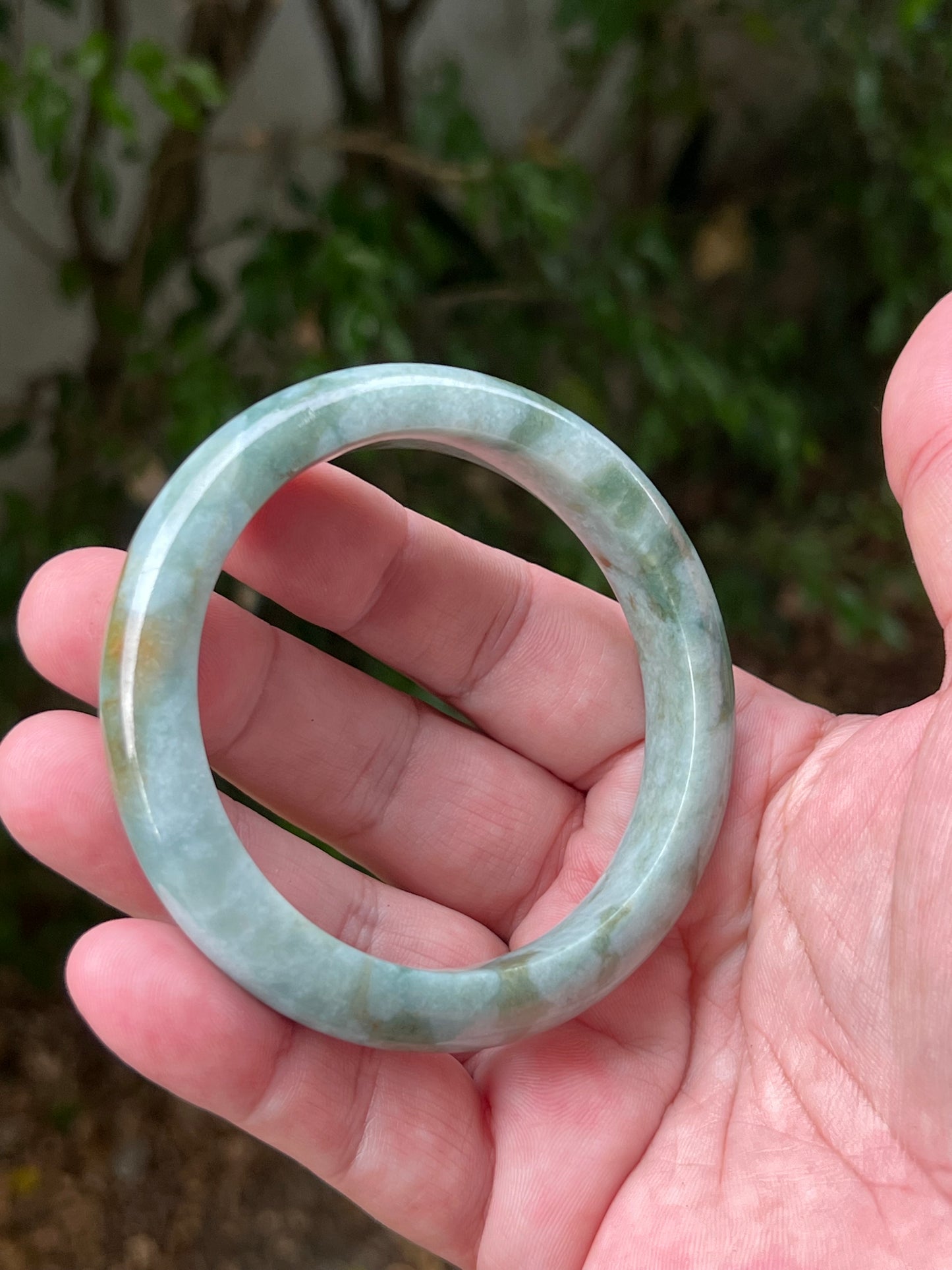 Certified Grade A Natural Burmese Jadeite Jade Bangle 62.2mm Icy Seafoam Green Moss Green Jade Flat Inner Rounded Outer Bracelet JB1313