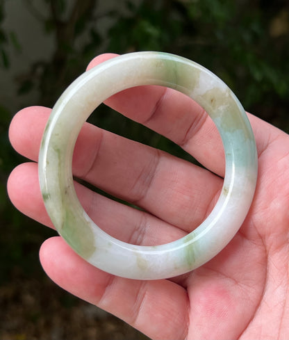 Certified Grade A Natural Burmese Jadeite Jade Princess Round Bangle 52.8mm Icy Green Jade Milky White Jade Moss In Jade Bracelet JB1321