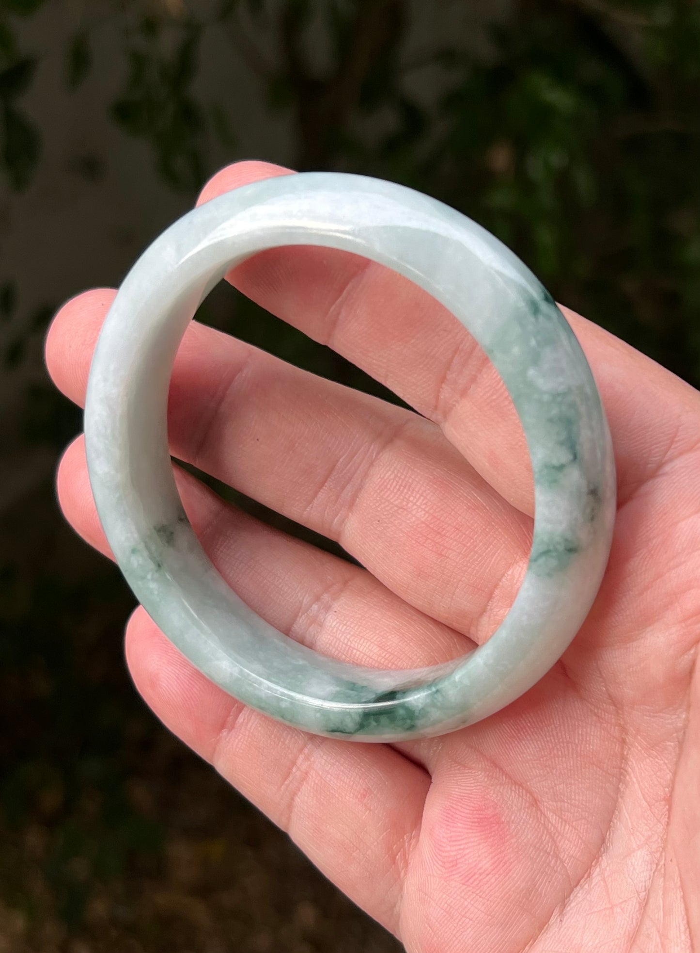 Certified Grade A Natural Burmese Jadeite Jade Bangle 58.5mm Icy Green Jade Milky White Jade Moss In Snow Jade Bracelet JB1293
