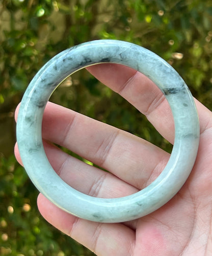 Certified Natural Burmese Grade A Princess Cut Jadeite Jade Bangle 64.9mm Icy Celadon Green Moss Green Snow White Jade Bracelet JB1272