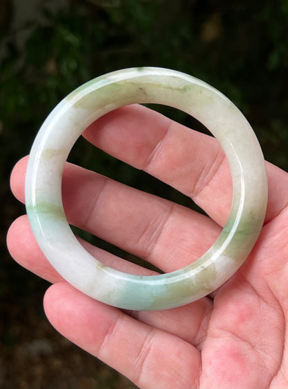 Certified Grade A Natural Burmese Jadeite Jade Princess Round Bangle 52.8mm Icy Green Jade Milky White Jade Moss In Jade Bracelet JB1321