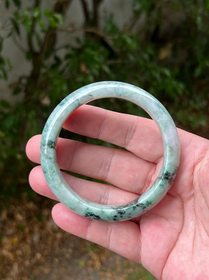 Certified Grade A Natural Burmese Jadeite Jade Bangle 62.1mm Icy Green Moss Green Snowflake Green White Green Jade JB1302