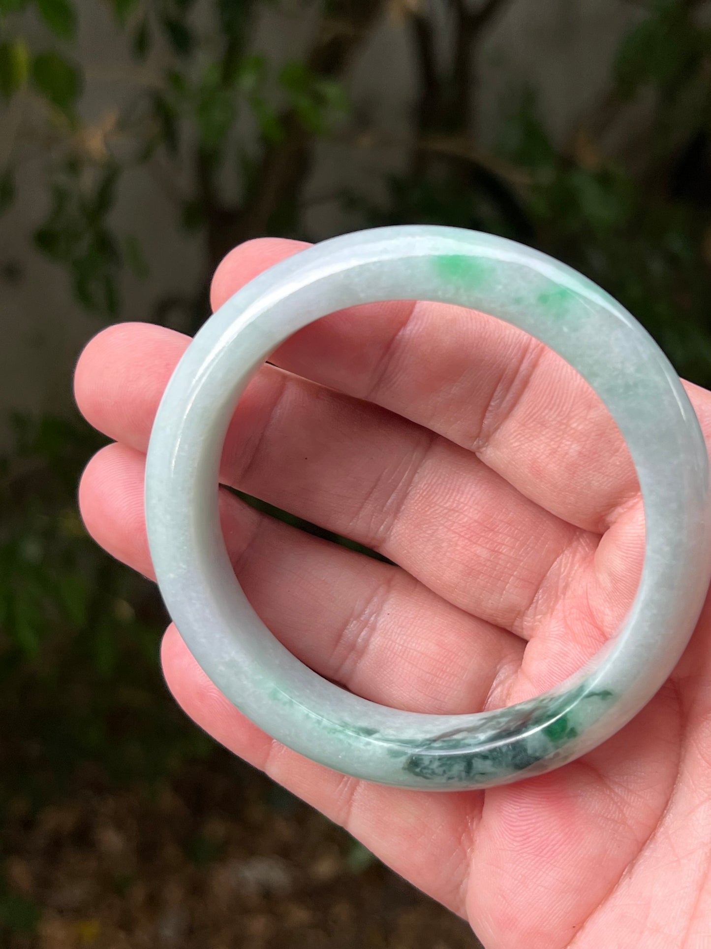 Certified Grade A Natural Burmese Jadeite Jade Bangle 60.5mm Icy Green Jade Moss In Snow Jade Milky White Jade Bracelet JB1316