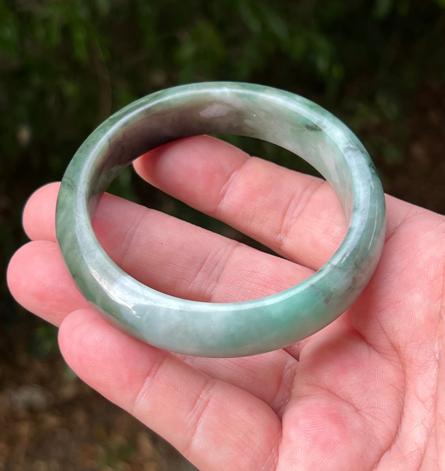 Certified Grade A Natural Burmese Jadeite Jade Bangle 58.4mm Icy Apple Bluish Green Jade Moss Green In Snow Jade Semi Translucent Bracelet JB1320