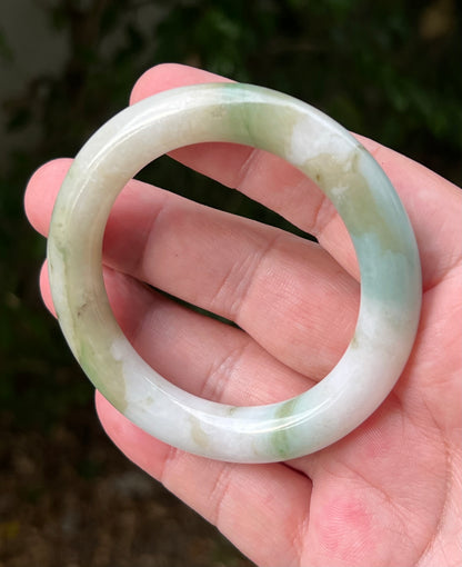 Certified Grade A Natural Burmese Jadeite Jade Princess Round Bangle 52.8mm Icy Green Jade Milky White Jade Moss In Jade Bracelet JB1321