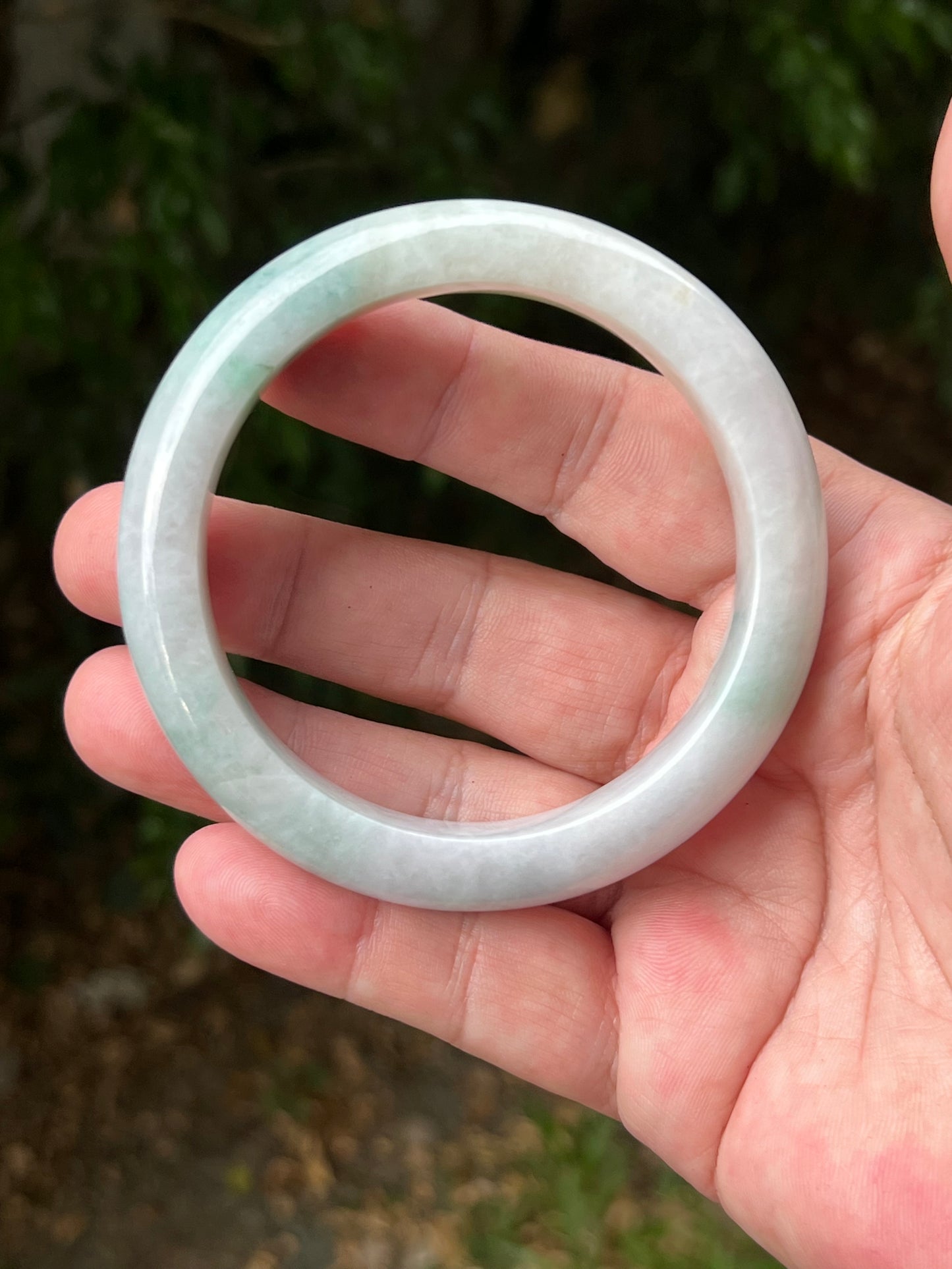 Certified Grade A Natural Burmese Jadeite Jade Bangle 62.2mm Icy Milky White Jade Pale Apple Mint Green Hues Jade Bangle Bracelet JB1312