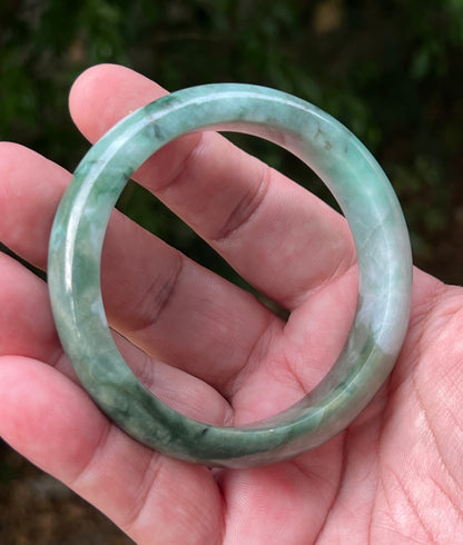 Certified Grade A Natural Burmese Jadeite Jade Bangle 58.4mm Icy Apple Bluish Green Jade Moss Green In Snow Jade Semi Translucent Bracelet JB1320
