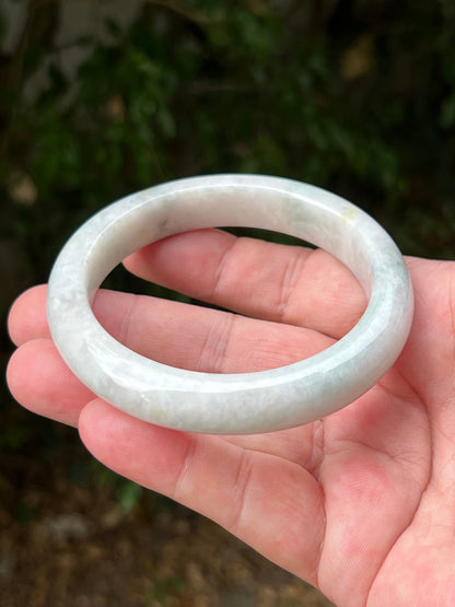 Certified Grade A Natural Burmese Jadeite Jade Bangle 62.2mm Icy Milky White Jade Pale Celadon Green Jade Round Bangle Bracelet JB1314