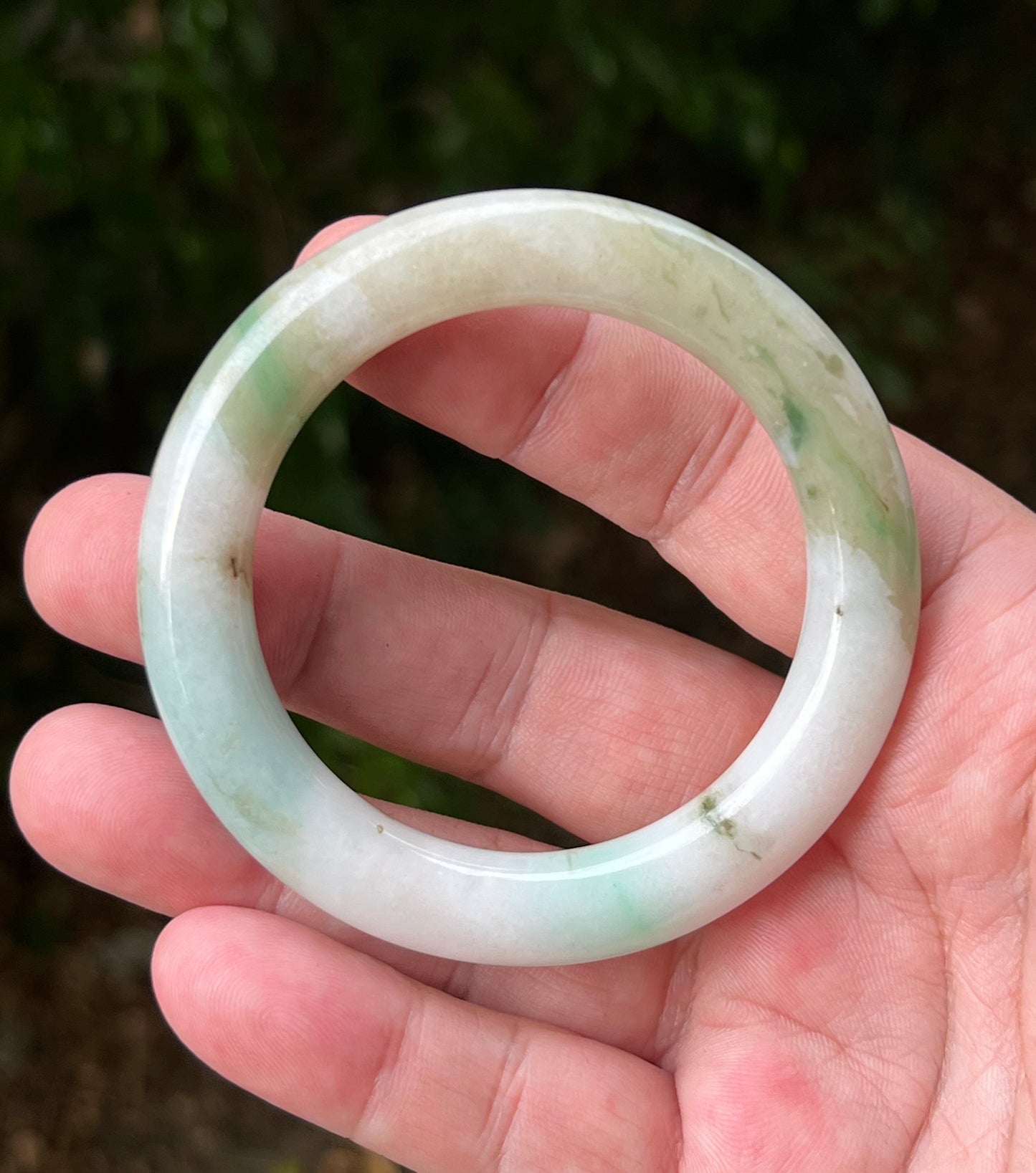 Certified Grade A Natural Burmese Jadeite Jade Princess Round Bangle 52.8mm Icy Green Jade Milky White Jade Moss In Jade Bracelet JB1321