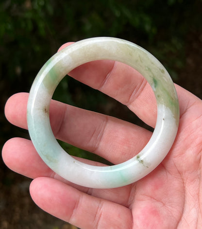 Certified Grade A Natural Burmese Jadeite Jade Princess Round Bangle 52.8mm Icy Green Jade Milky White Jade Moss In Jade Bracelet JB1321