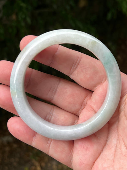 Certified Grade A Natural Burmese Jadeite Jade Bangle 62.2mm Icy Milky White Jade Pale Apple Mint Green Hues Jade Bangle Bracelet JB1312