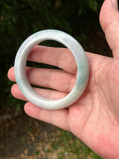 Certified Grade A Natural Burmese Jadeite Jade Bangle 62.2mm Icy Milky White Jade Pale Apple Mint Green Hues Jade Bangle Bracelet JB1312
