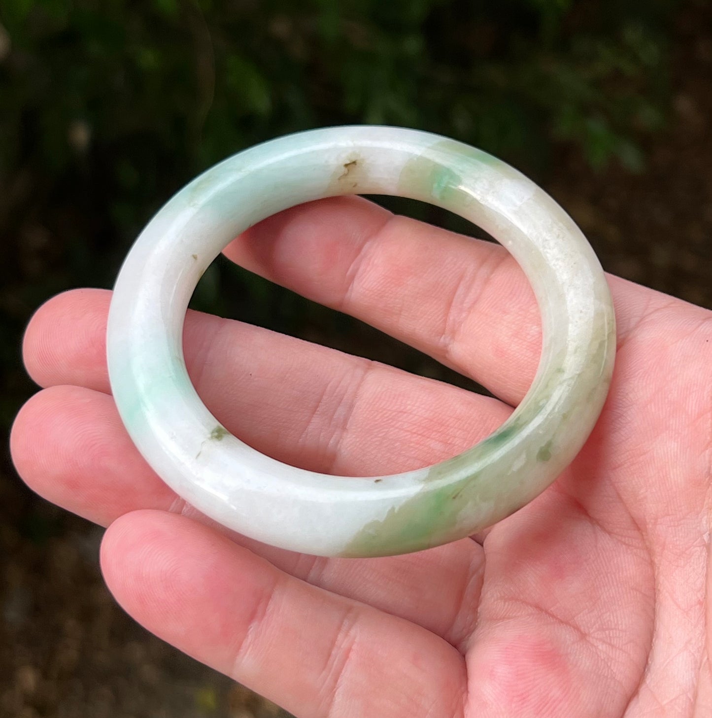 Certified Grade A Natural Burmese Jadeite Jade Princess Round Bangle 52.8mm Icy Green Jade Milky White Jade Moss In Jade Bracelet JB1321