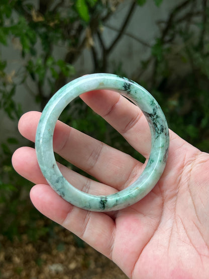 Certified Grade A Natural Burmese Jadeite Jade Bangle 62.1mm Icy Green Moss Green Snowflake Green White Green Jade JB1302
