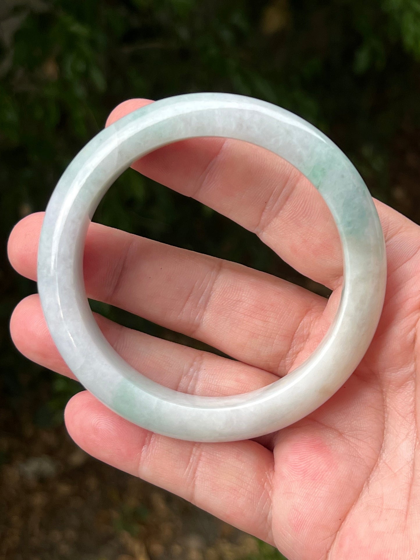 Certified Grade A Natural Burmese Jadeite Jade Bangle 62.2mm Icy Milky White Jade Pale Apple Mint Green Hues Jade Bangle Bracelet JB1312