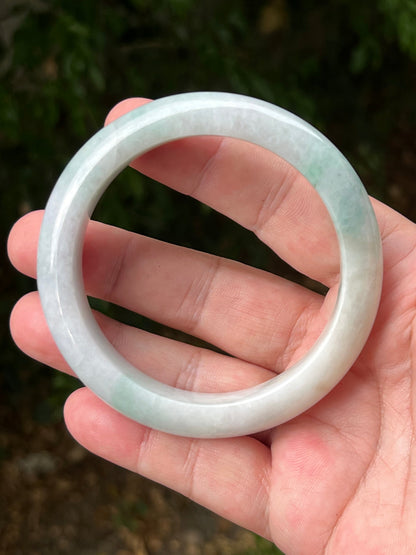 Certified Grade A Natural Burmese Jadeite Jade Bangle 62.2mm Icy Milky White Jade Pale Apple Mint Green Hues Jade Bangle Bracelet JB1312