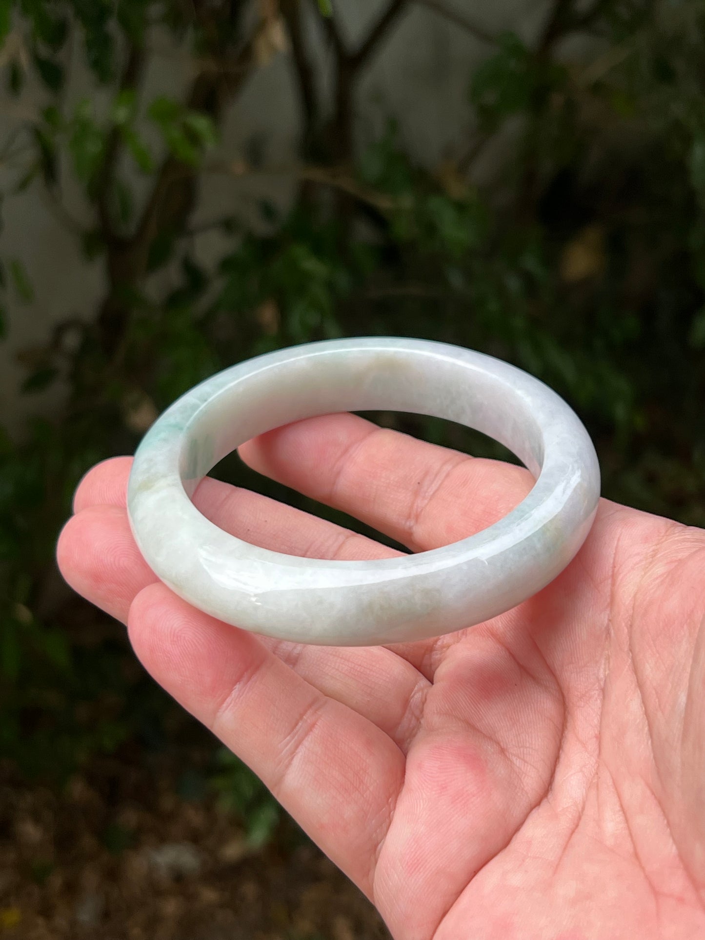 Certified Grade A Natural Burmese Jadeite Jade Bangle 62.2mm Icy Milky White Jade Pale Apple Mint Green Hues Jade Bangle Bracelet JB1312