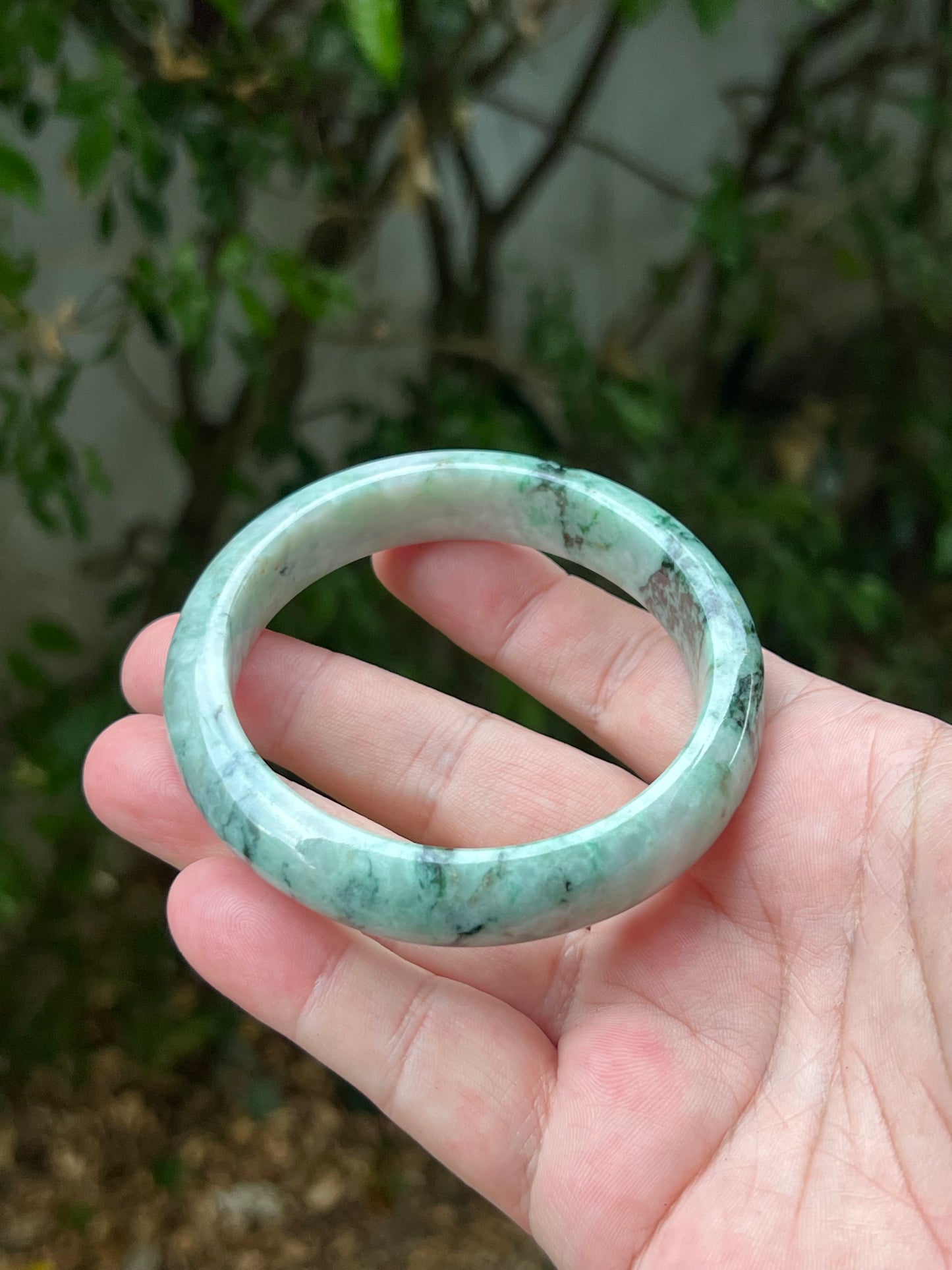 Certified Grade A Natural Burmese Jadeite Jade Bangle 62.1mm Icy Green Moss Green Snowflake Green White Green Jade JB1302